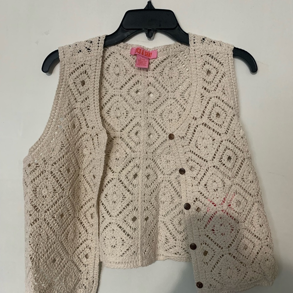 Crochet Button-Front Ivory Vest and shorts set
